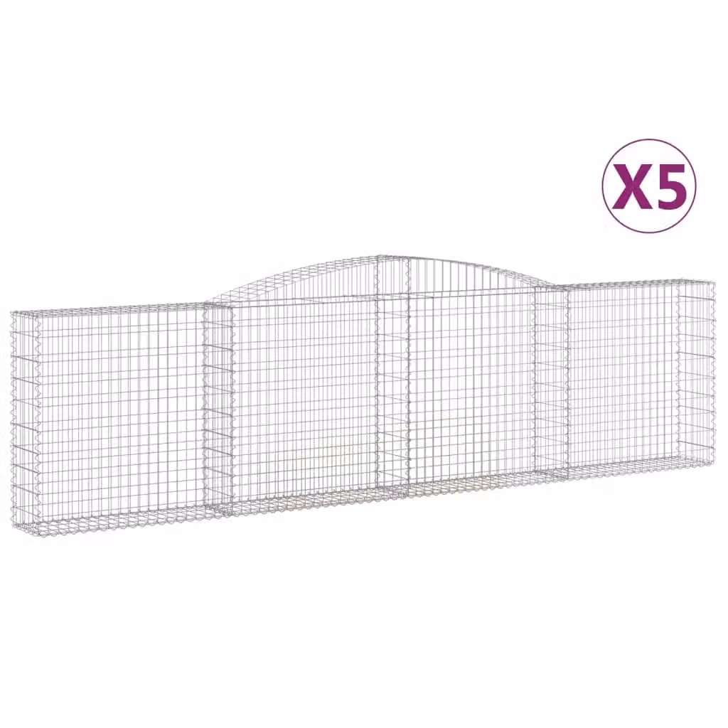 Berkfield Home Arched Gabion Baskets, 5 Piece Set, Silver Galvanised Steel, W: 400 cm, D: 30 cm, H: 100-120 cm – 2