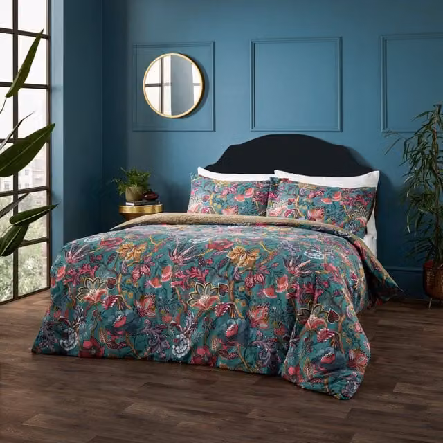 Terrys Reversible Floral Cotton Duvet Cover Bedding Set in Blue and Multicolour