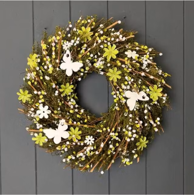KDMD Twig Flower and Butterfly Wreath in Green – 1