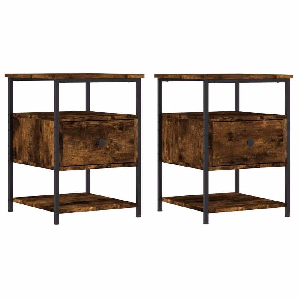 Berkfield Home Set of 2 Smoked Oak Bedside Cabinets, Brown, W/D/H: 40 x 42 x 56 cm – 2