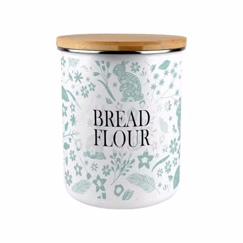 Purely Home Green Rabbits Bread Flour Canister, Extra-Large Enamel Kitchen Storage Tin with Bamboo Lid, 2.7 l – 1