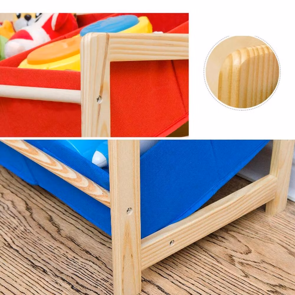 VOGREX 3 Tier Kids Wooden Toy Storage Unit with 9 Removable Multicolour Bins – 3