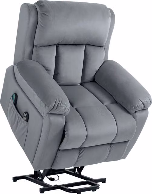 HOMCOM Grey Power Lift Riser and Recliner Chair with Vibration Massage, Heat and Side Pocket