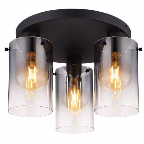 Netlighting Florentina Shade Cluster Ceiling Light in Black with Transparent Grey Glass Shades, 3x E27, Diameter: 40.5 cm – 1
