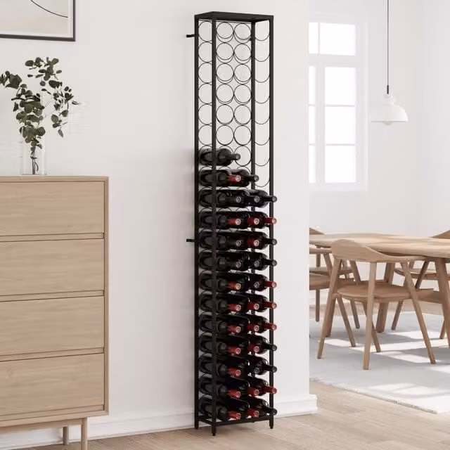 Berkfield Home Black Wrought Iron Wine Rack for 57 Bottles, W/D/H: 34 x 18 x 200 cm