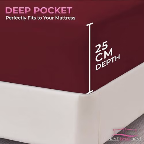 Snug City Burgundy Polycotton Extra Deep Fitted Sheet for Small Single Beds, Depth: 25 cm – 4