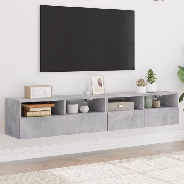 Berkfield Home Set of 2 Wall Mounted TV Cabinets in Concrete Grey, W/D/H: 80 x 30 x 30 cm – 1