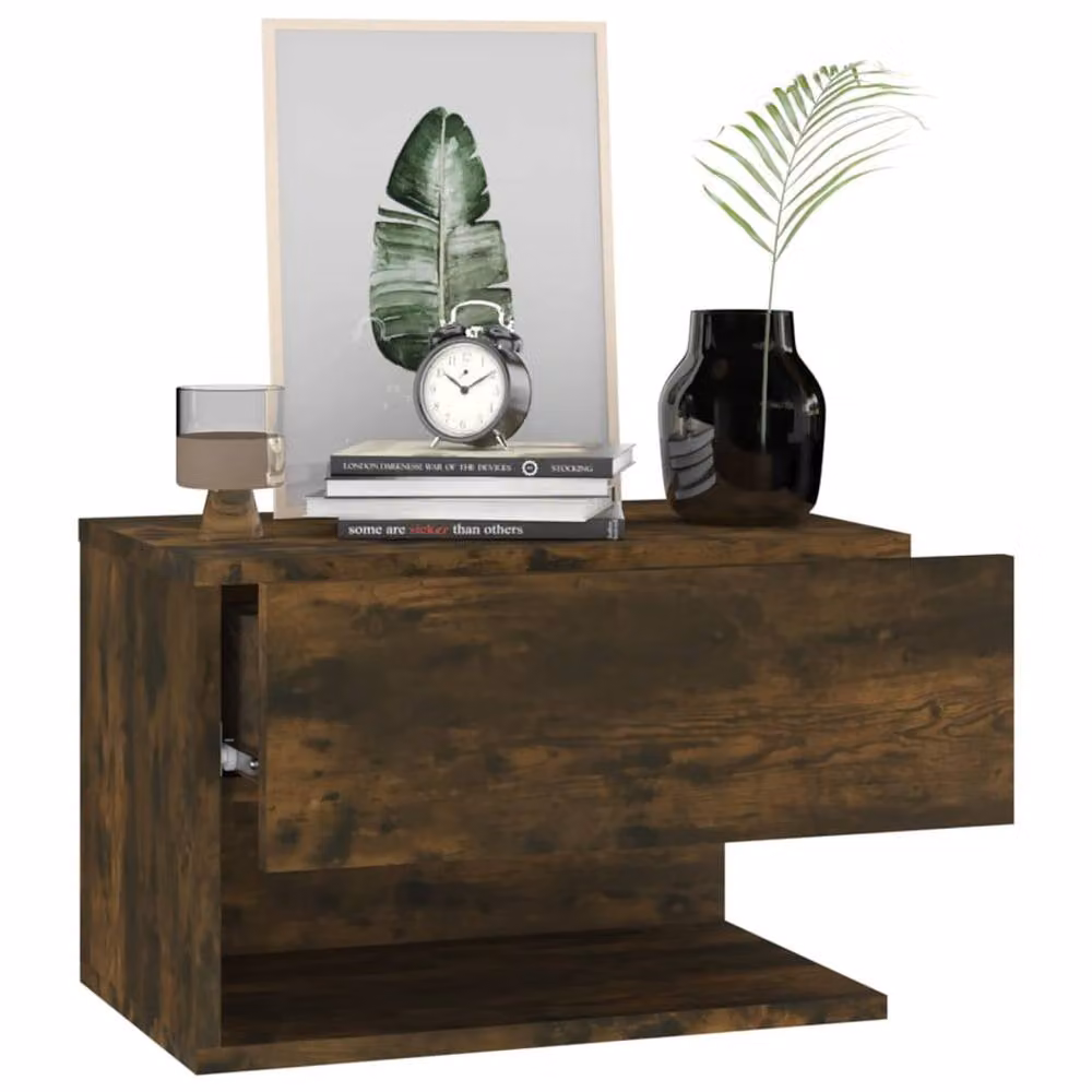 Berkfield Home Wall-mounted Bedside Cabinet in Smoked Oak Brown – 4