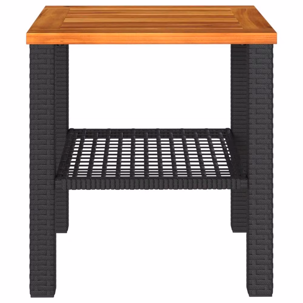 Berkfield Home Black Poly Rattan and Acacia Wood Garden Table, W/D/H: 40 x 40 x 42 cm – 4