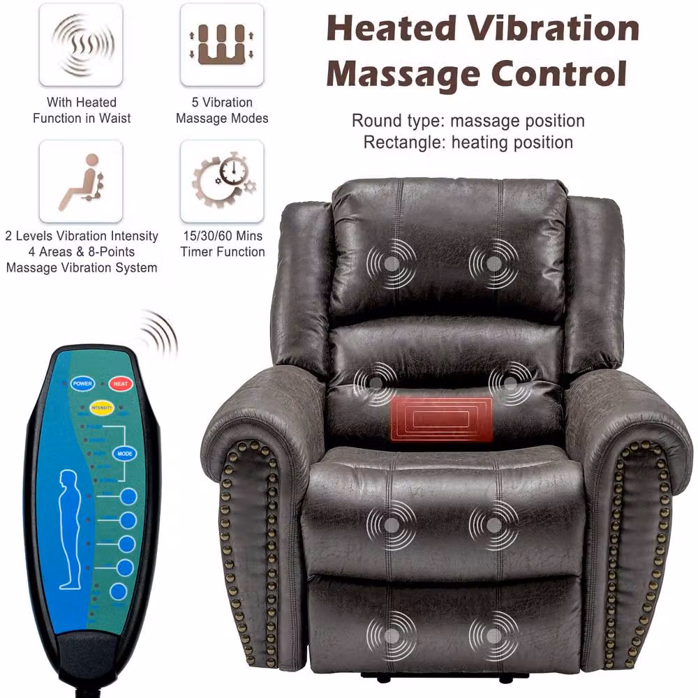 Merax Oversized Power Lift Riser Recliner Armchair with Massage and Heat in Grey – 7