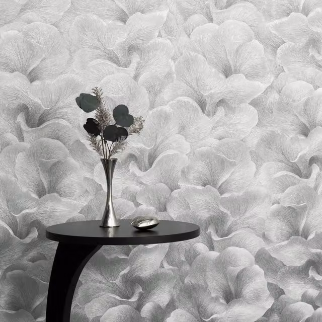Erismann Floral Glow Silver Botanical Modern Vinyl Wallpaper Roll