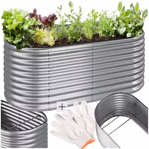 tectake Flormma Raised Garden Bed in Silver Galvanised Steel, W/D/H: 200 x 80 x 100 cm – 1