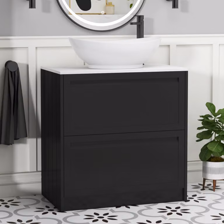 Royal Bathrooms Elmore 800mm Matt Nocturne Black Floor Standing 2 Drawer Vanity Unit with Amaze Basin