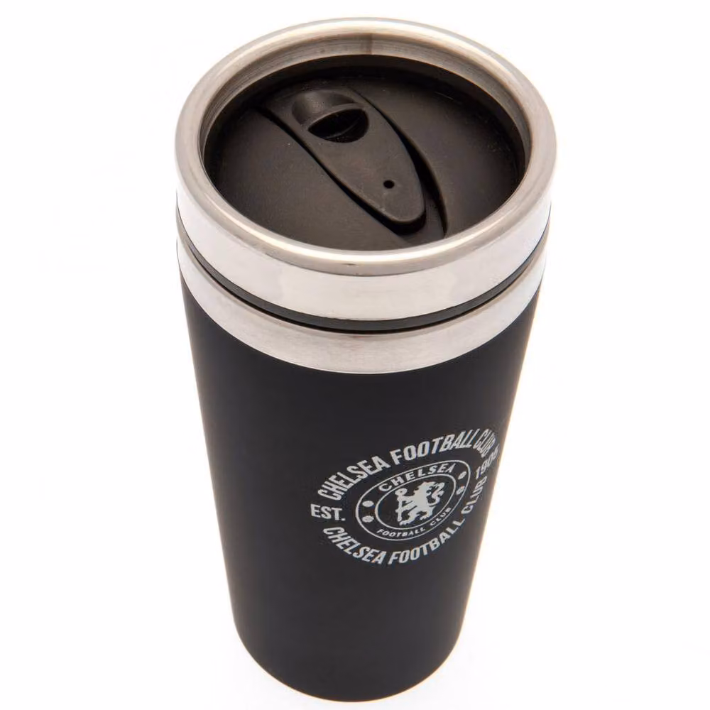 Chelsea FC Stainless Steel Double Walled Executive Travel Mug with Lid in Black and Silver, 450 ml – 2