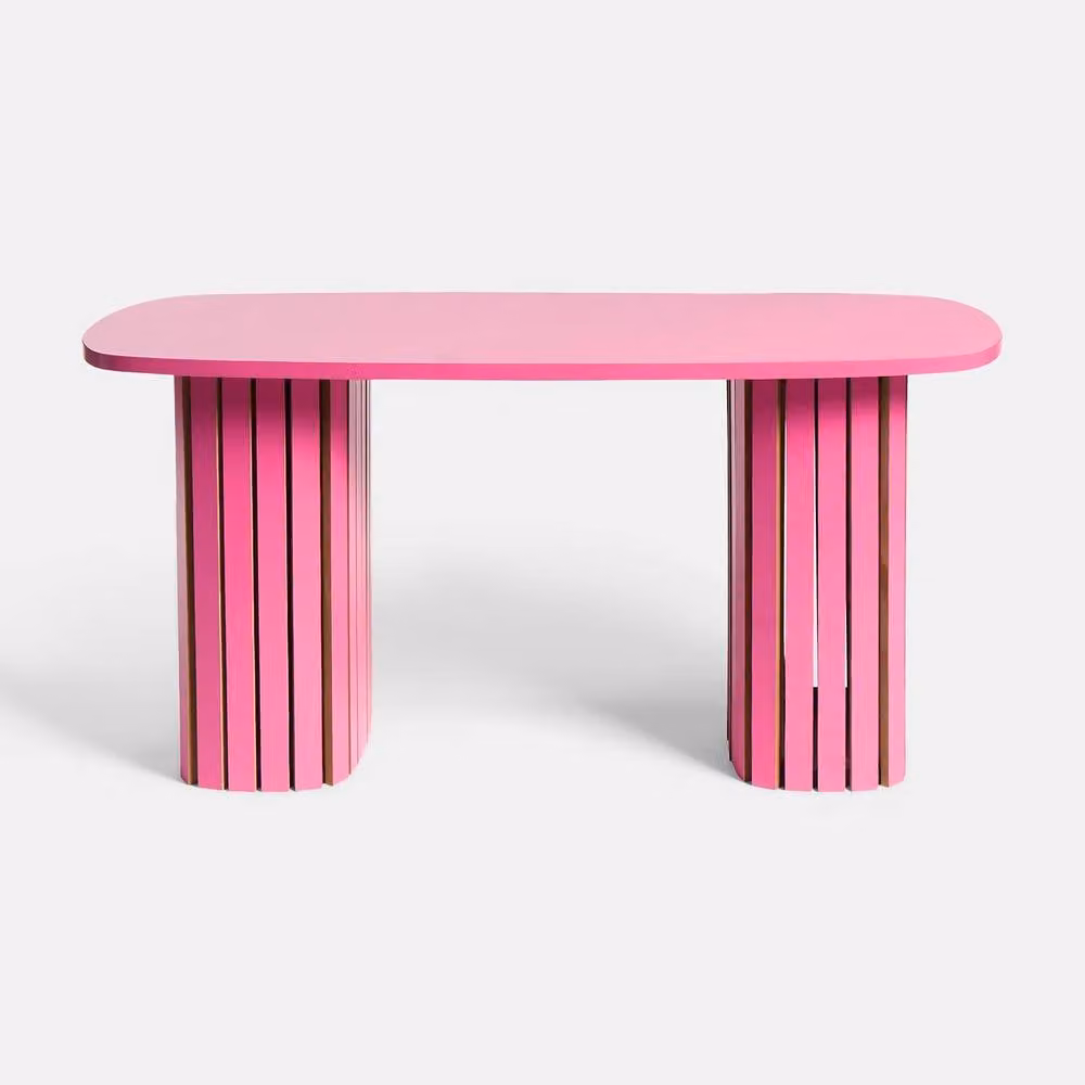 OHS Madison Ribbed Oval Coffee Table and Side Table in Bright Pink – 3