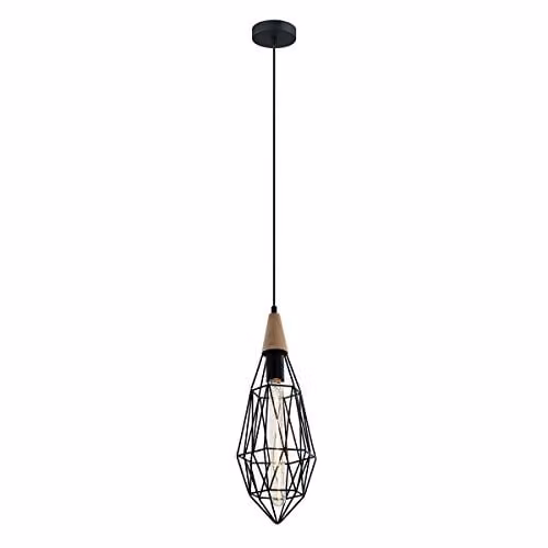 Italux Maelle Industrial and Retro Black Metal Hanging Pendant Light with Cage Shade and E27 Socket