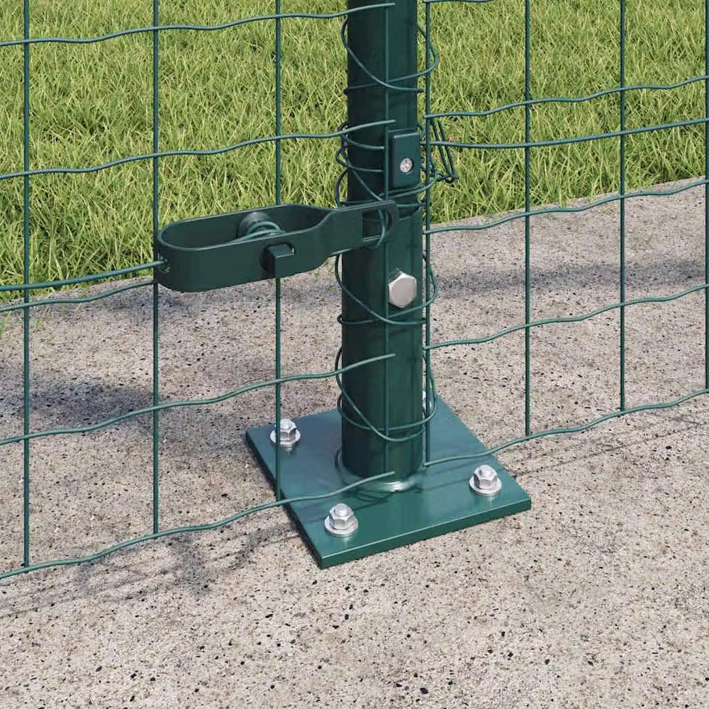 Berkfield Home Euro Fence with 7 Flanged Posts, Green Galvanised Steel, H: 140 cm, W: 10 m – 3