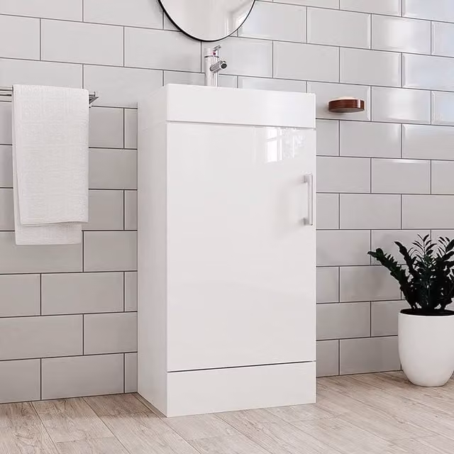 BELOFAY Assembled Modern Vanity Unit with Ceramic Basin and Soft Close Doors in Grey and White, Width: 32 cm