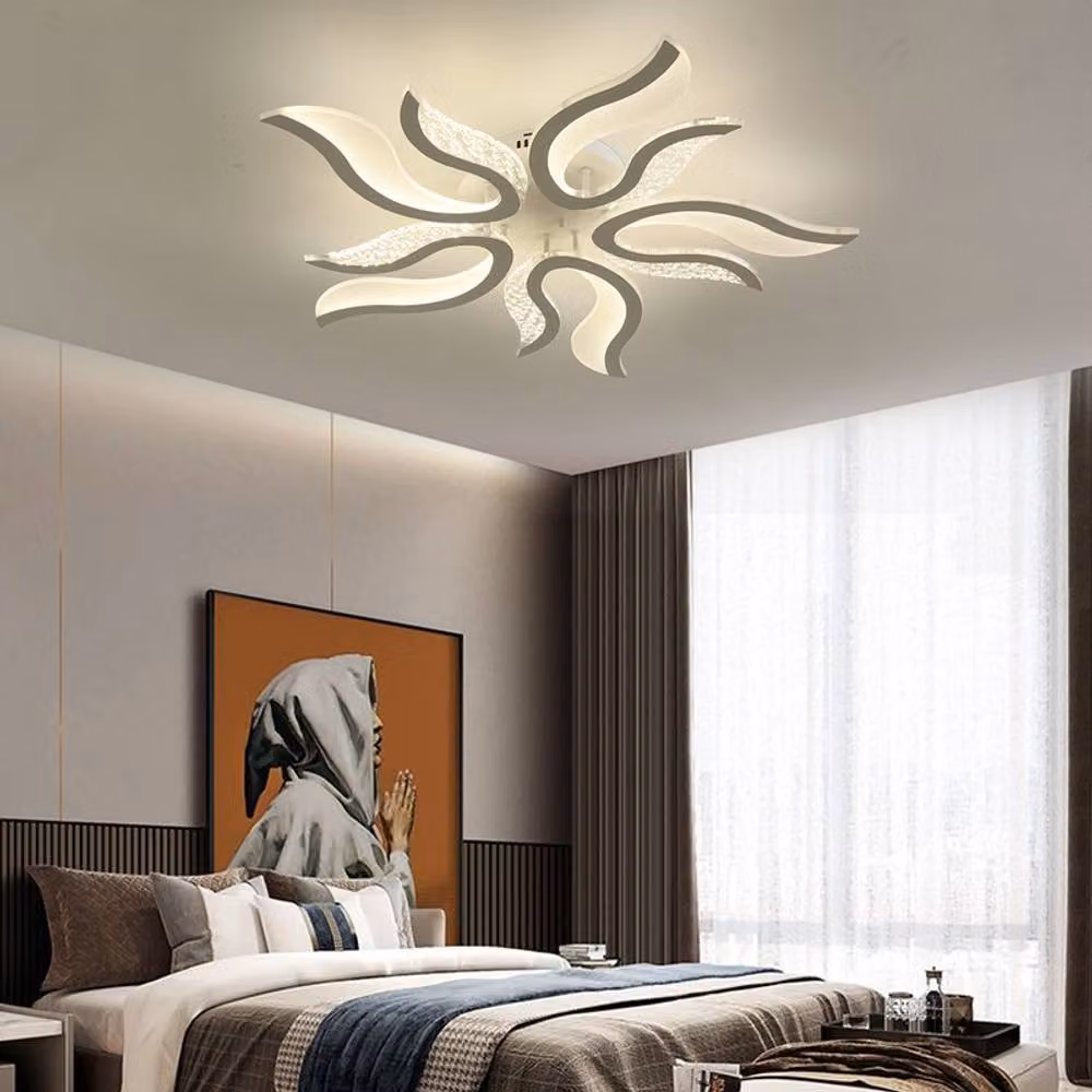NIVOR 50W Modern LED Dimmable Acrylic Flame Shape Ceiling Light with Remote Control in White – 3