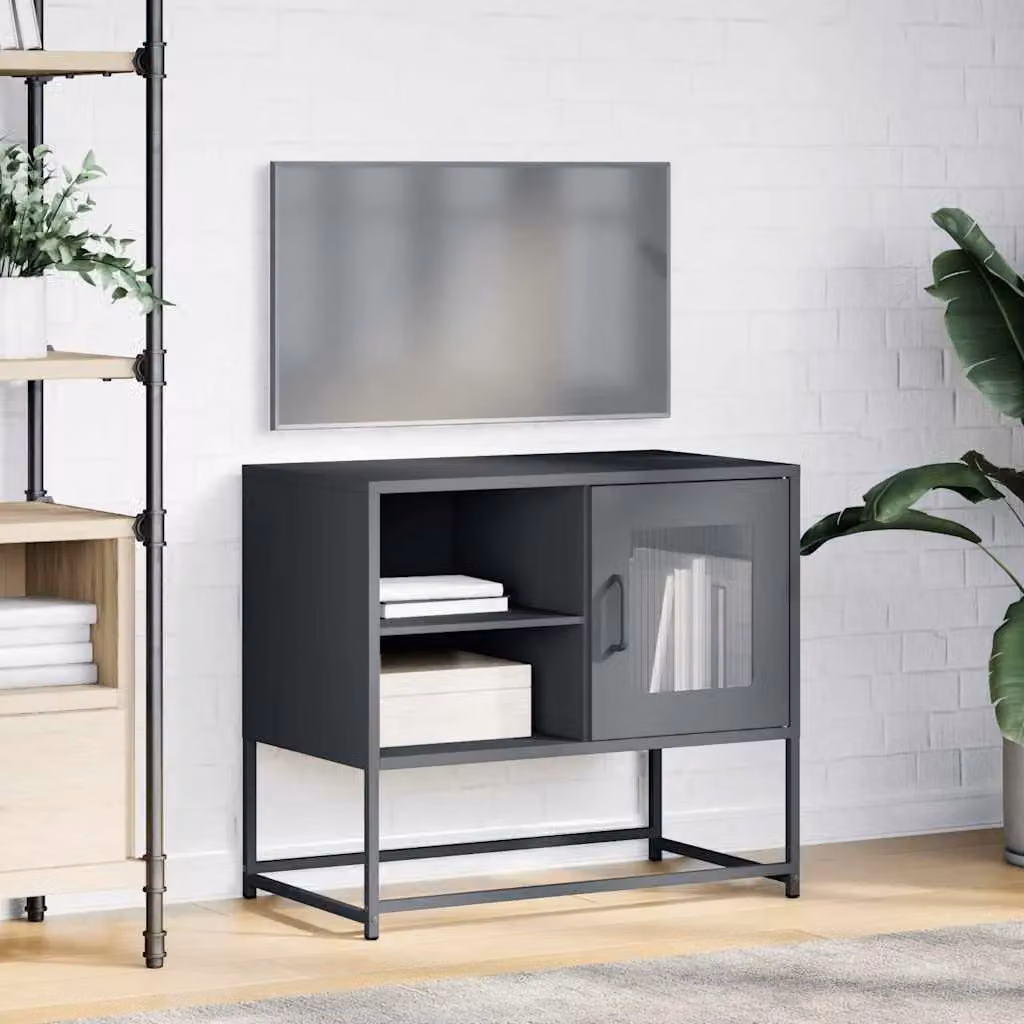 Berkfield Home Anthracite and Black Industrial Steel TV Cabinet with Glass Doors, W/D/H: 68 x 39 x 60.5 cm – 3
