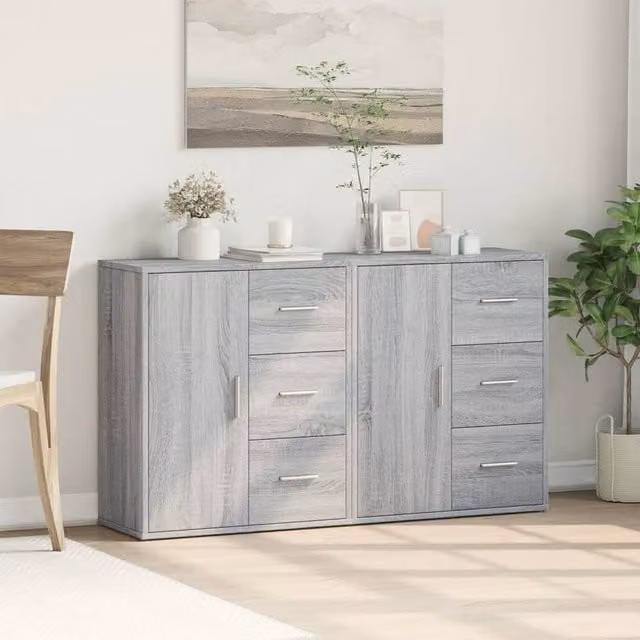 Berkfield Home Set of 2 Grey Sonoma Sideboards in Engineered Wood W/D/H: 60 x 31 x 70 cm