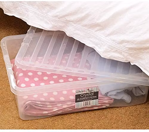 Wham Set of 3 Transparent Plastic Stackable Underbed Storage Boxes with Lids, 32L each, W: 60 cm, D: 40 cm, H: 18 cm – 2