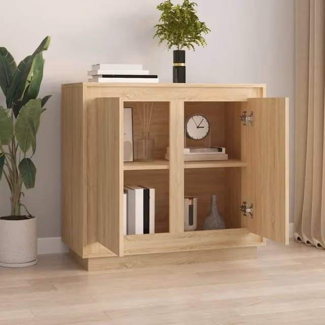 Berkfield Home Sonoma Oak Sideboard in Light Brown, W/D/H: 80 x 34 x 75 cm