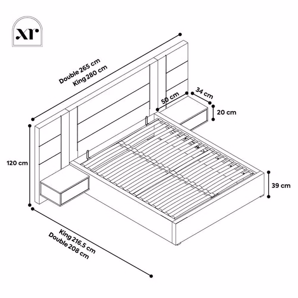 X Rocker Amelia Ottoman Hotel Bed with App-Controlled LED Lights and Bedsides in Beige Velvet, W/D/H: 180 x 200 x 216.5 cm – 3