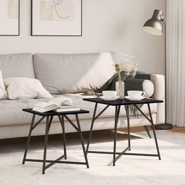 Berkfield Home Side Table Set of 2 in Black Oak and Metal – 1