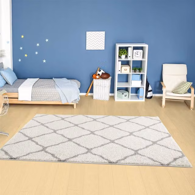 Myshaggy Moroccan Design Rug in White and Silver, W/D/H: 150 x 80 x 1 cm