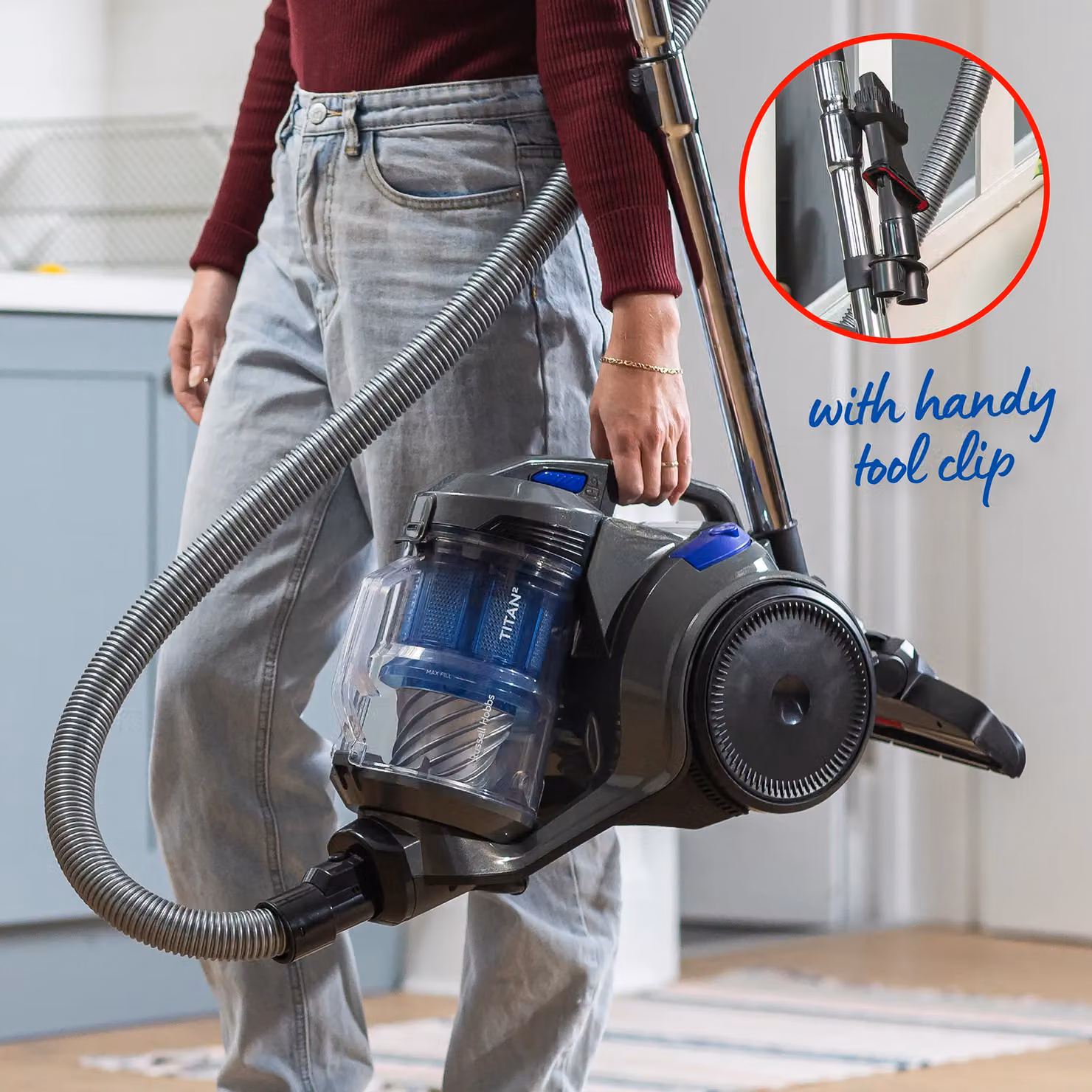 Russell Hobbs Titan2 Bagless Multi-Cyclonic Cylinder Vacuum Cleaner, 700W, 3L Capacity, Grey & Blue RHCV4101 – 7