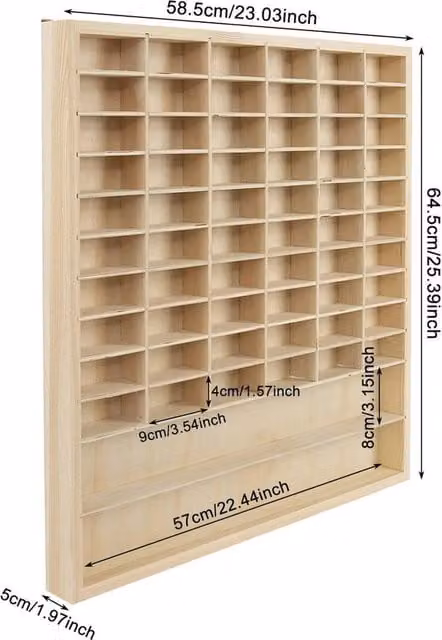 FLAVORA 62 Grid Wooden Diecast Car Model Display Shelf in Natural Brown, W: 58.5 cm, D: 64.5 cm, H: 5 cm – 1