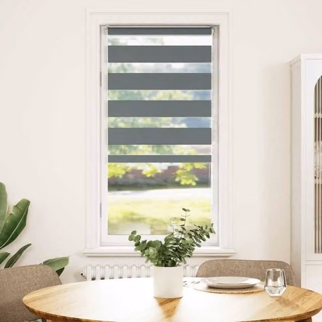Berkfield Home Zebra Blind in Dark Grey, Polyester, W: 60 cm, H: 150 cm