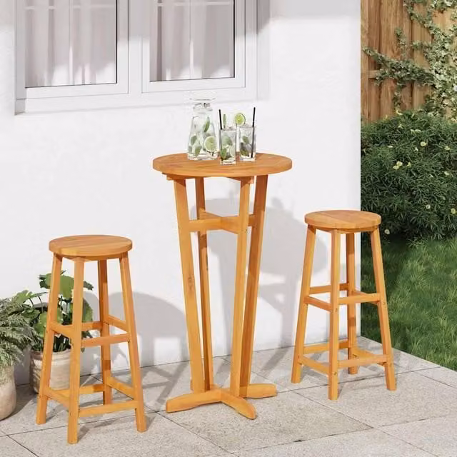 Berkfield Home Beautiful Garden Bar Table in Brown Solid Oiled Acacia Wood, Diameter: 60 cm, Height: 105 cm