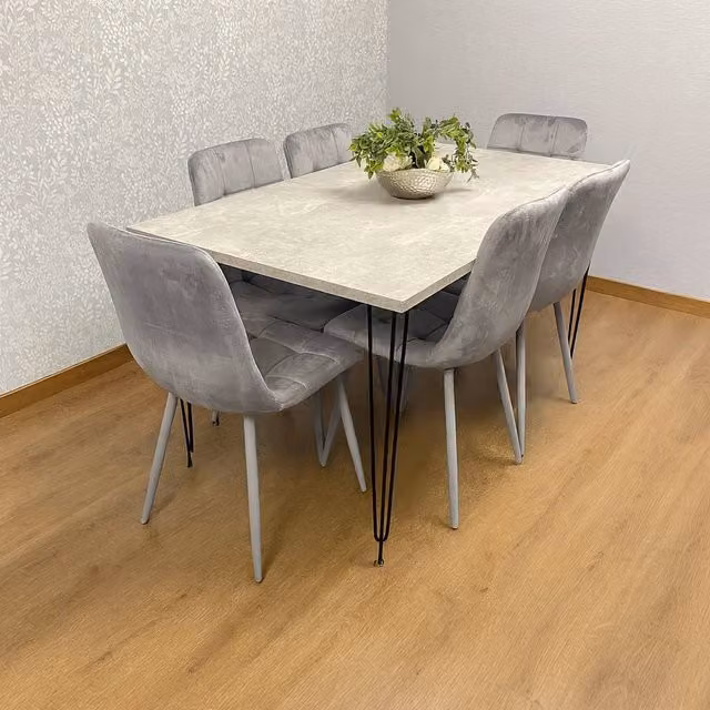 KOSY KOALA Modern Dining Table Set with 6 Grey Velvet Chairs in Brown and Black – 1