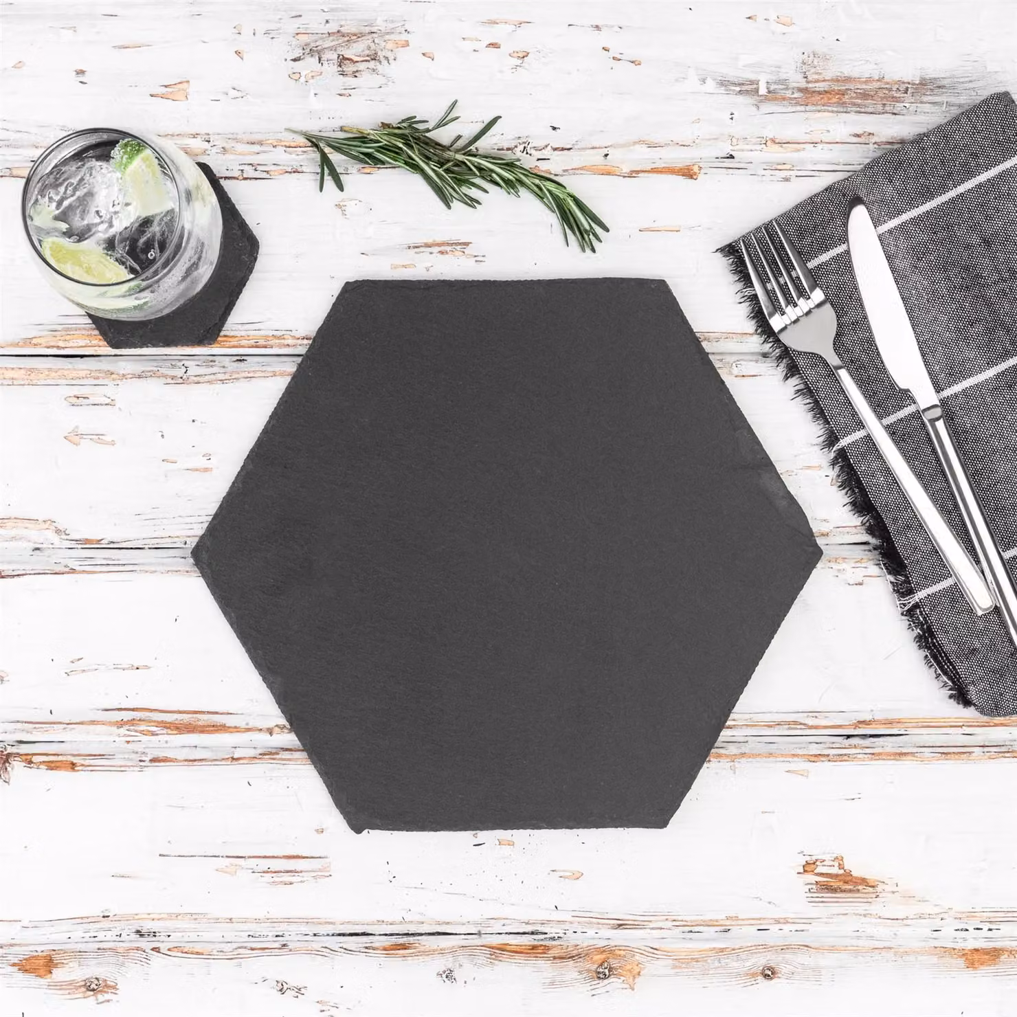 Argon Tableware Hexagonal Black Slate Placemats, Set of 12, W: 30 cm x D: 26 cm – 5