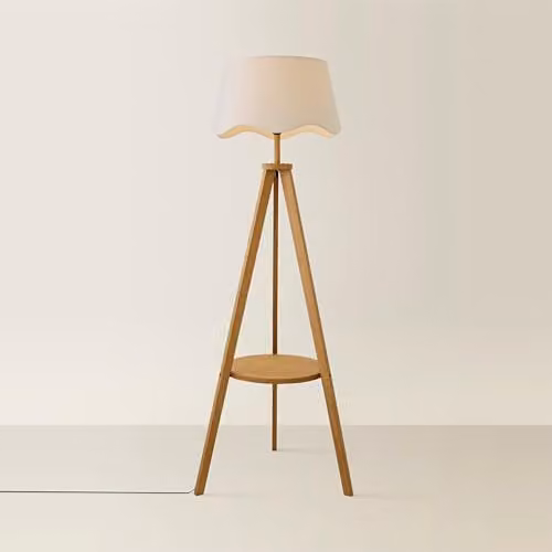 ValueLights Morrigan Wood Tripod Floor Lamp with Fabric Shade in White or Black – 1