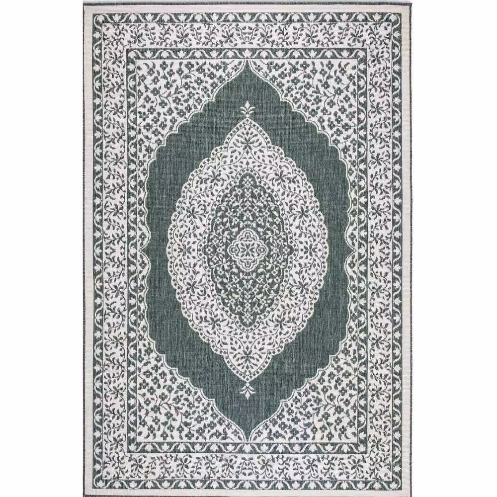 THE RUGS Gemini Reversible Green Polypropylene Medallion Indoor and Outdoor Rug, W: 200 cm, D: 290 cm – 4