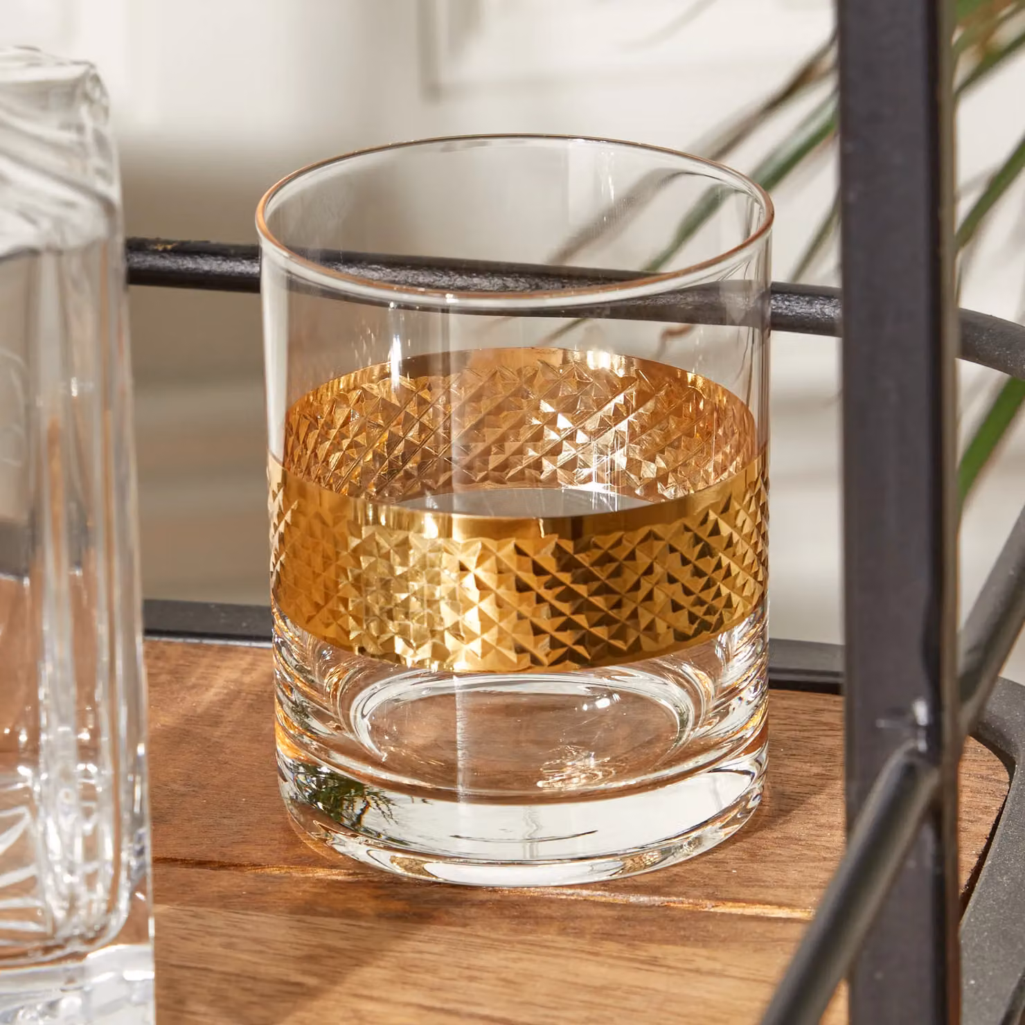 Dibor Set of 2 Geometric Gold Diamond Band Whisky Tumblers, 320ml per glass, Transparent – 3
