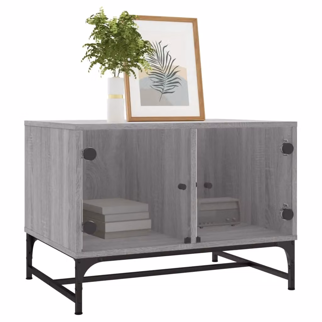 Berkfield Home Coffee Table with Glass Doors in Grey Sonoma, W/D/H: 50 x 50 x 68.5 cm – 3