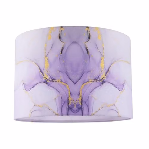Happy Homewares Modern Cylinder Drum Lamp Shade in Lilac and Purple Marble Effect Fabric with Gold Foil, W/D/H: 20 x 20 x 30 cm