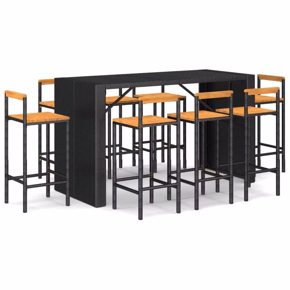 Berkfield Home Beautiful 9 Piece Black Poly Rattan and Solid Acacia Wood Garden Bar Set – 3