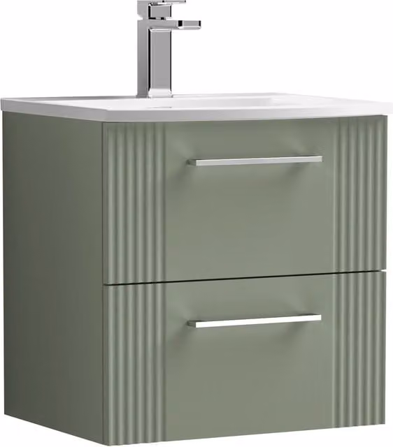 Balterley Wall Hung 2 Drawer Vanity Unit with Curved Vitreous China Basin, Satin Green – 1