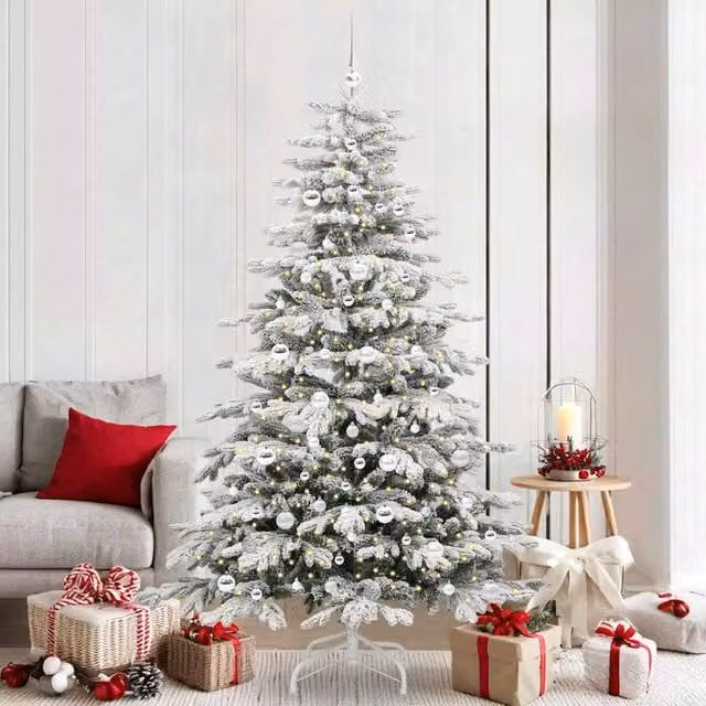 Berkfield Home Artificial Hinged Christmas Tree in White, Height: 210 cm – 1