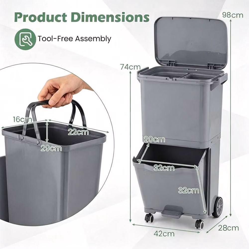 Kelvenix Grey Plastic Pedal Trash Classification Garbage Can – 2