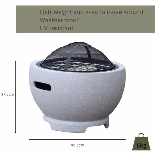 Vossmoon Blazepot Grey Outdoor Garden Fire Pit with Stainless Steel Cooking Grill – 3