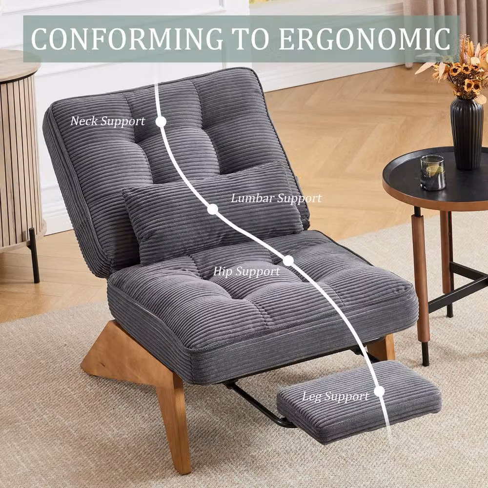 Matteo Striped Corduroy Adjustable Accent Chair with Foldable Ottoman in Dark Grey – 3