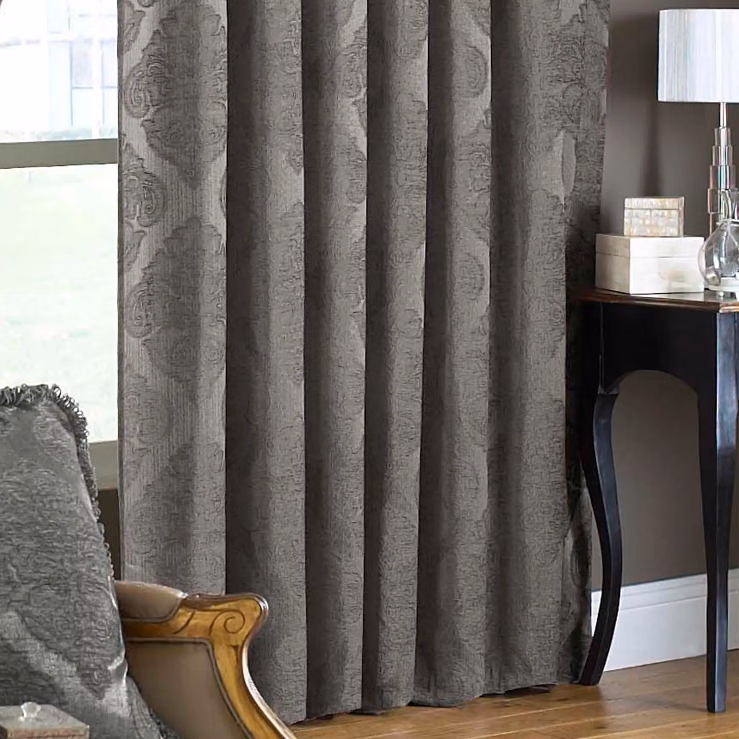 Paoletti Winchester Jacquard Pencil Pleat Curtains in Brown, Width: 168 cm, Drop: 183 cm – 2
