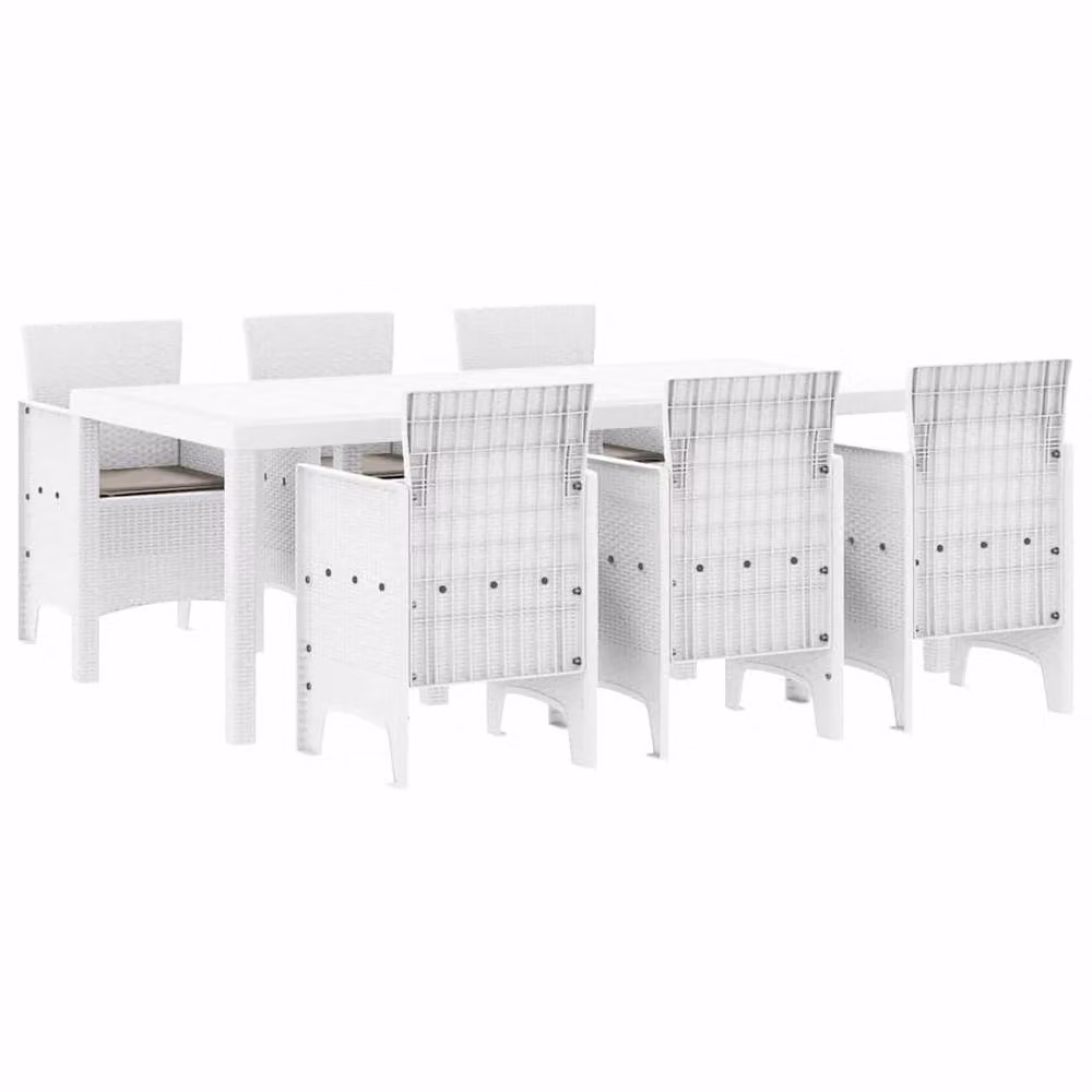 Berkfield Home 7 Piece White Poly Rattan Garden Dining Set with Cushions – 2