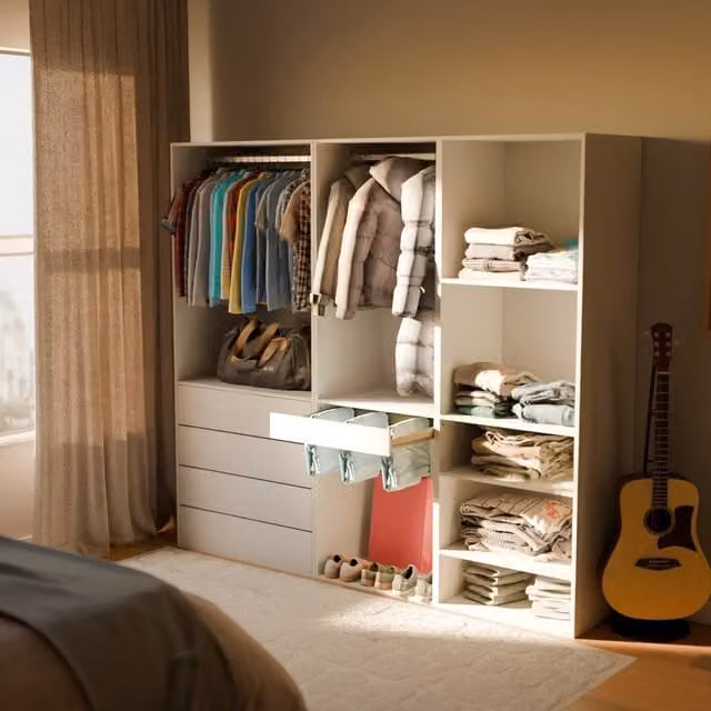sweeek Modular Dressing Kit in White with Integrated Drawers, Hanging Rod and Shelving, W/D/H: 200 x 45 x 45 cm – 1